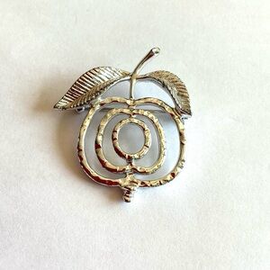 Vintage Sarah Coventry Silver Apple and Leaf Brooch